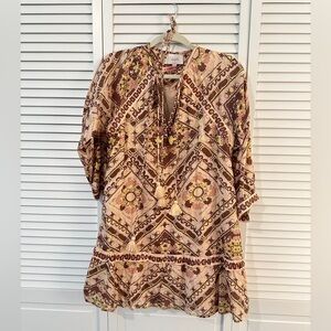 Cleobella.  Mini dress with 3/4 sleeves and tie waist.  Size small.